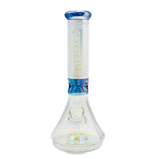 CRYSTAL GLASS 13'' TWO TONE IRIDESCENT BEAKER BONG C1522