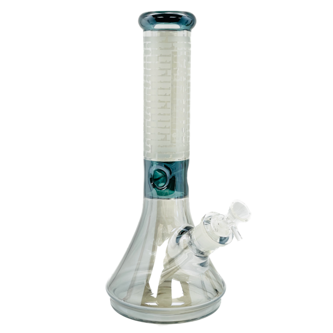 CRYSTAL GLASS 13'' TWO TONE IRIDESCENT BEAKER BONG C1522