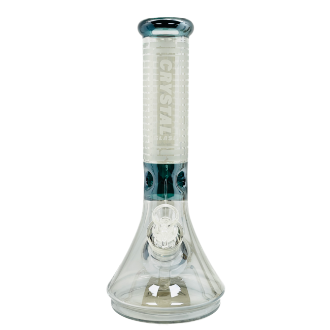 CRYSTAL GLASS 13'' TWO TONE IRIDESCENT BEAKER BONG C1522