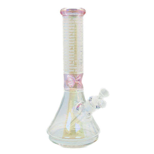 CRYSTAL GLASS 13'' TWO TONE IRIDESCENT BEAKER BONG C1522