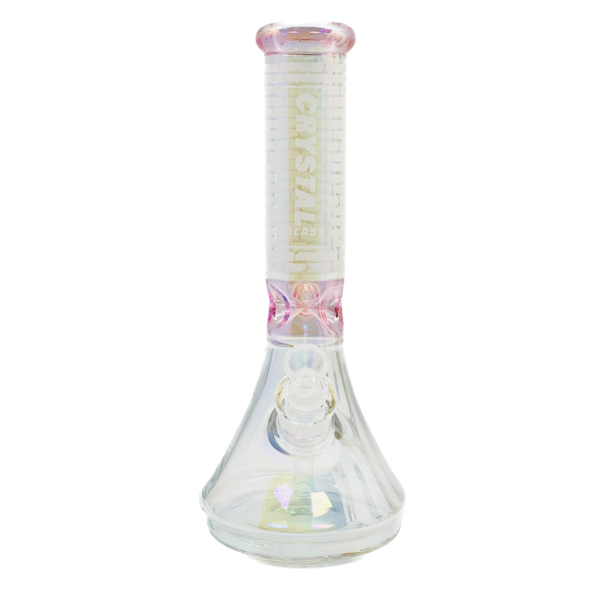 CRYSTAL GLASS 13'' TWO TONE IRIDESCENT BEAKER BONG C1522