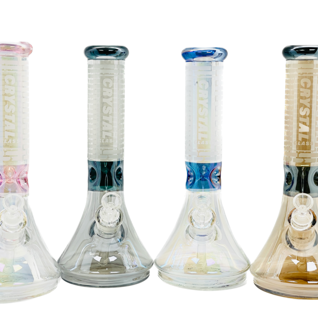 CRYSTAL GLASS 13'' TWO TONE IRIDESCENT BEAKER BONG C1522