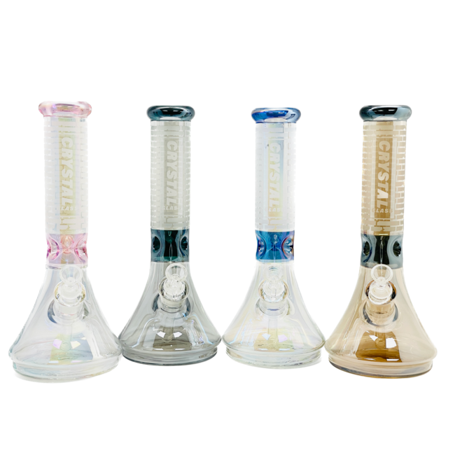 CRYSTAL GLASS 13'' TWO TONE IRIDESCENT BEAKER BONG C1522