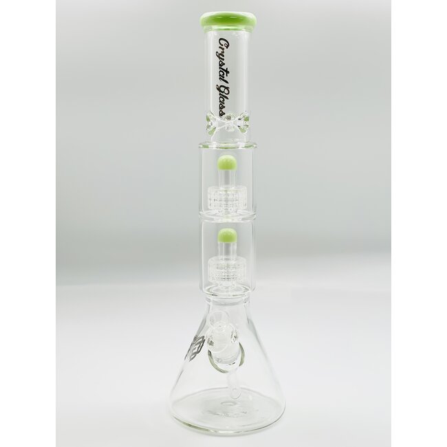 CRYSTAL GLASS 18'' BEAKER BONG WITH ICE PINCH WITH DOUBLE PERC C2094