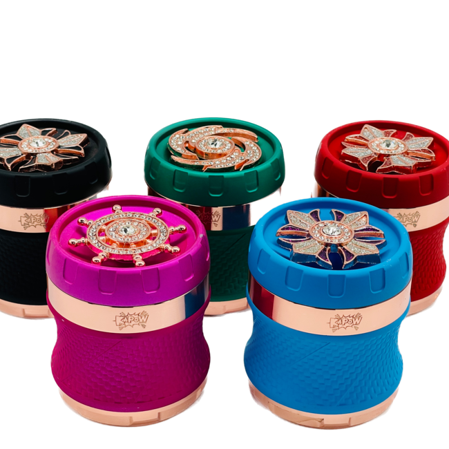 KAPOW 63MM 4 PIECE  JEWELED FLORAL LID CURVED GRINDER