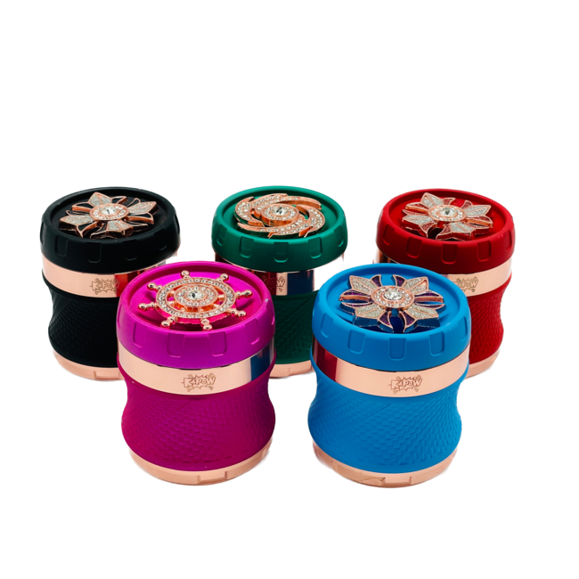 KAPOW 63MM 4 PIECE  JEWELED FLORAL LID CURVED GRINDER