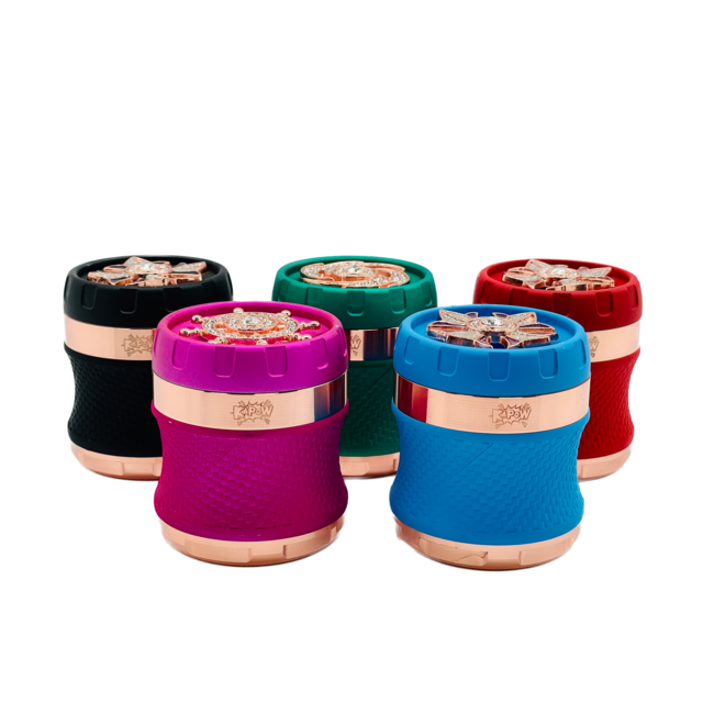 KAPOW 63MM 4 PIECE  JEWELED FLORAL LID CURVED GRINDER