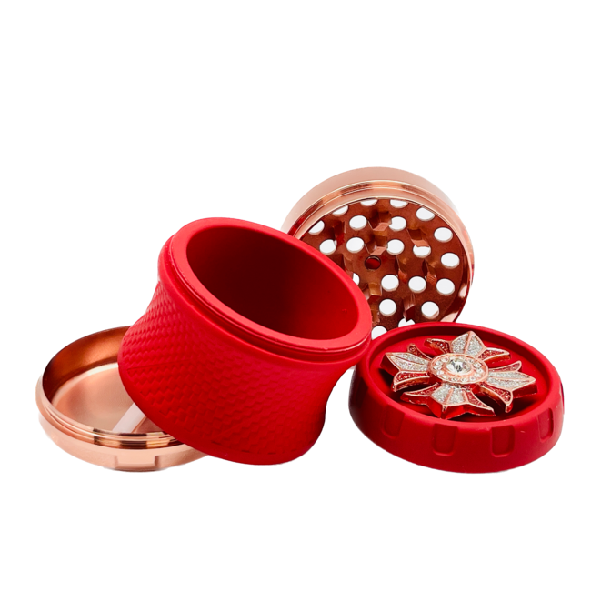 KAPOW 63MM 4 PIECE  JEWELED FLORAL LID CURVED GRINDER