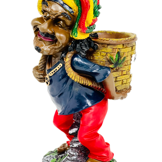 LARGE BASKET JAMAICAN MAN STANDING AND HOLDING BASKET ASHTRAY  ASH-BIG-10