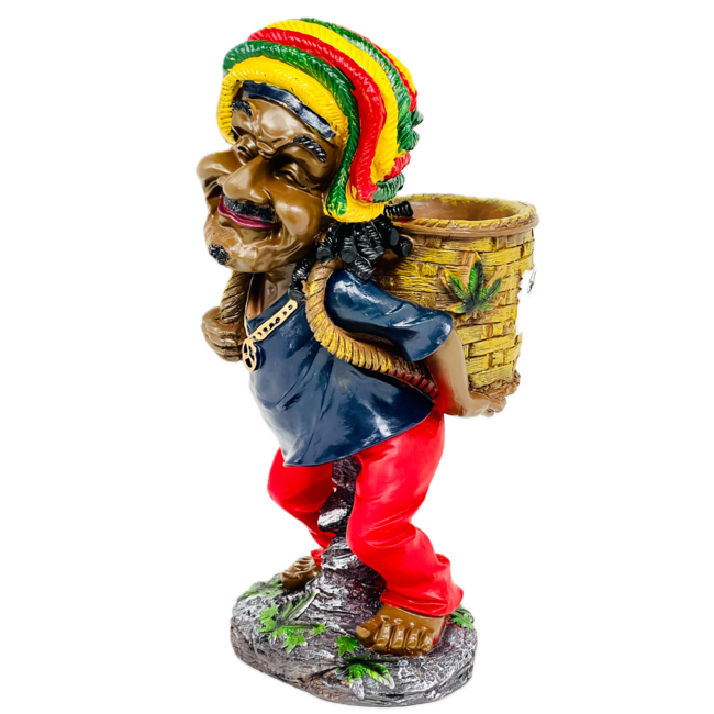 LARGE BASKET JAMAICAN MAN STANDING AND HOLDING BASKET ASHTRAY  ASH-BIG-10