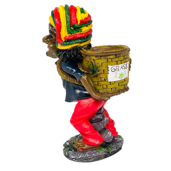 LARGE BASKET JAMAICAN MAN STANDING AND HOLDING BASKET ASHTRAY  ASH-BIG-10
