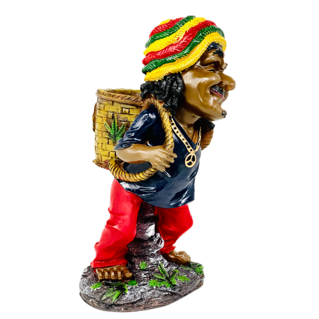 LARGE BASKET JAMAICAN MAN STANDING AND HOLDING BASKET ASHTRAY  ASH-BIG-10