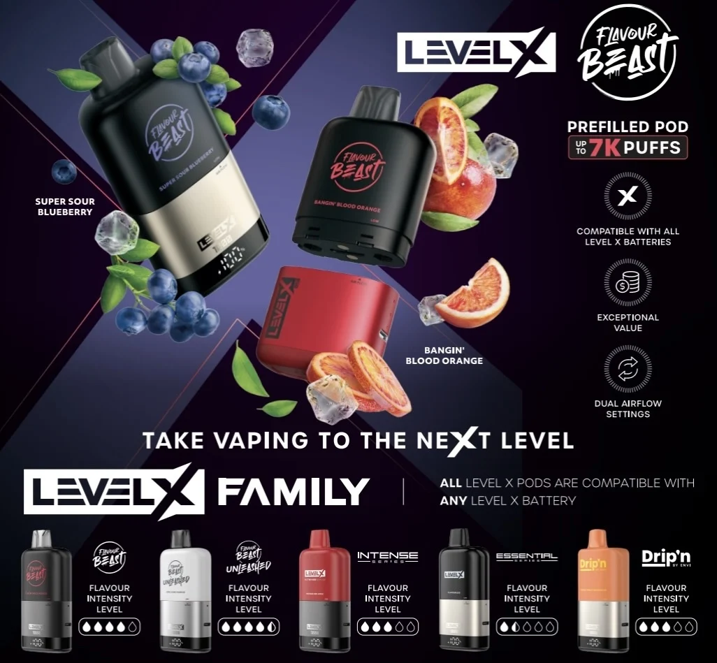 Flavour Beast Level X and 7K Pod: Experience the Ultimate 7000 Puff Vape with Unmatched Flavors and Customizable Performance!