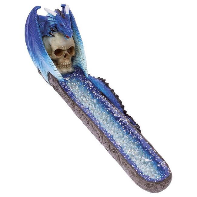 FUJIMA 11'' BLUE DRAGON ON SKULL CRYSTAL INCENSE BURNER-IB524