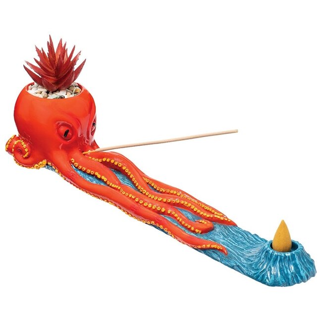 FUJIMA FUJIMA 12.5'' OCTOPUS INCENSE BURNER WITH FAUX PLANT- IB494