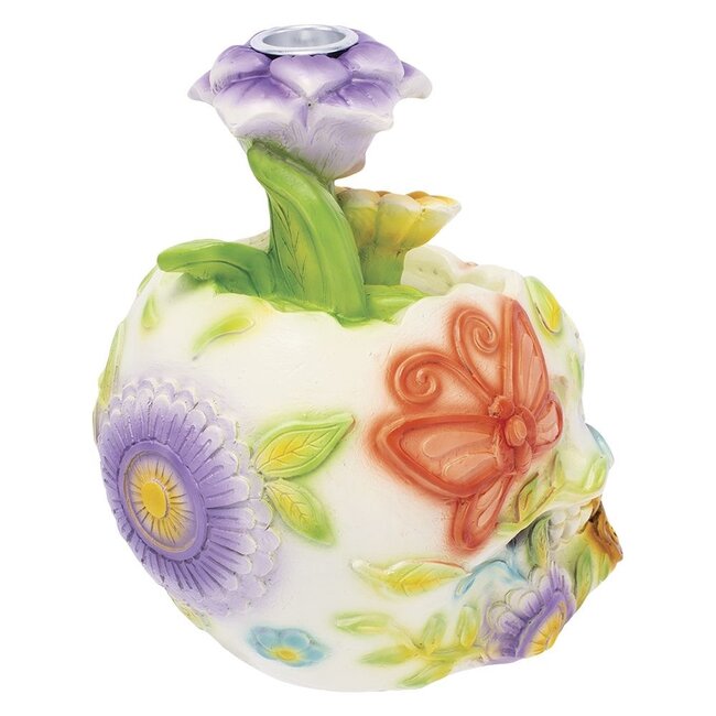 FUJIMA FUJIMA 6'' CRYSTAL EYED FLORAL SKULL BACKFLOW CONE INCENSE BURNER- IB529