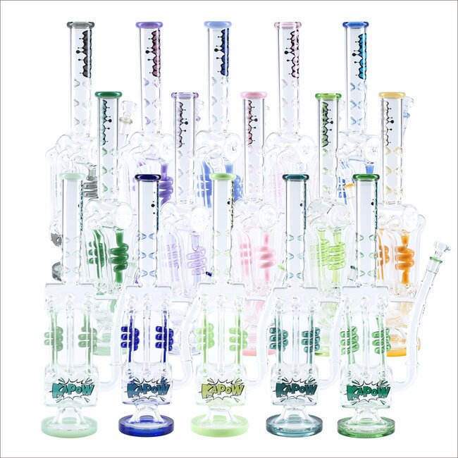 KAPOW 18'' BARREL SPIRAL BLAST RECYCLE ICE GLASS BONG -C1606