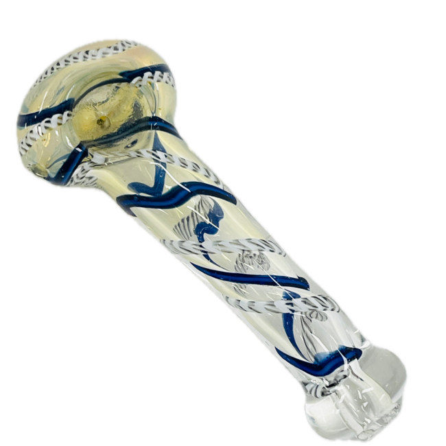 4.5'' BLUE&CHROME CANDY GLASS PIPE