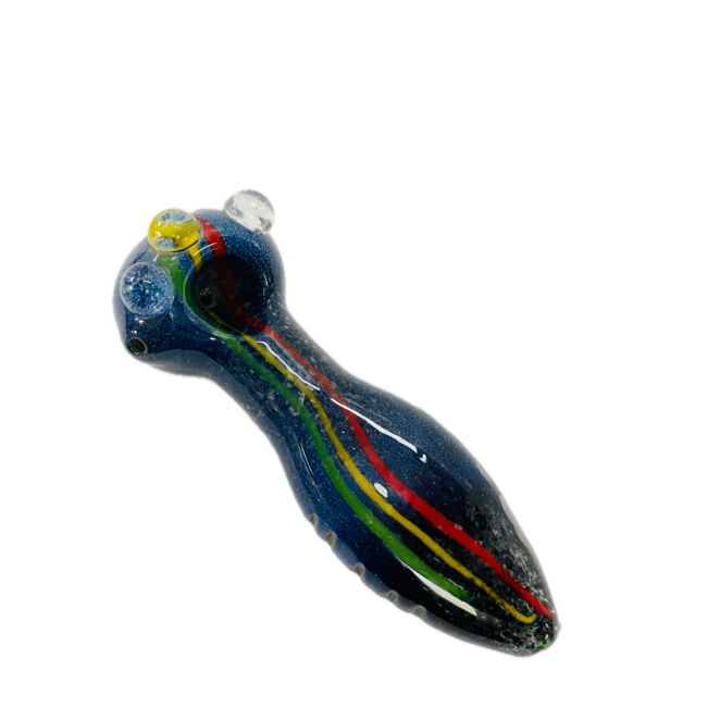 5'' NAVY PEANUT WITH RASTA LINES GLASS PIPE