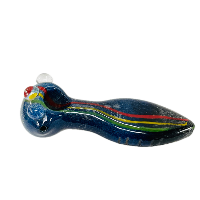 5'' NAVY PEANUT WITH RASTA LINES GLASS PIPE