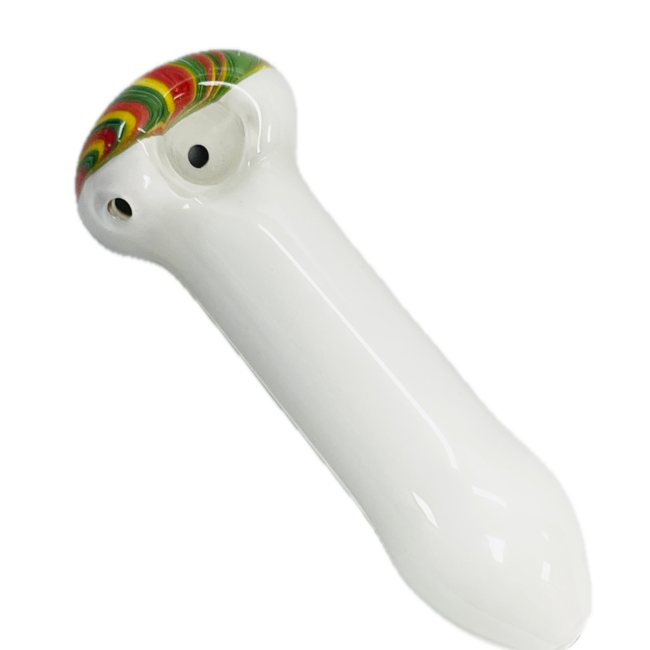 4.5'' WHITE RASTA SPOON HAND GLASS PIPE