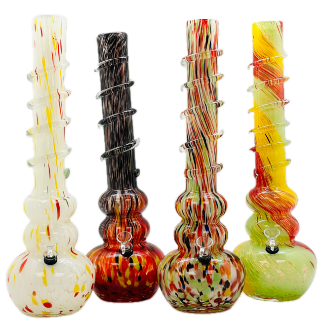 SOFT GLASS 18'' SPIRAL SPECTRUM ROUND BOTTOM BEAKER BONG