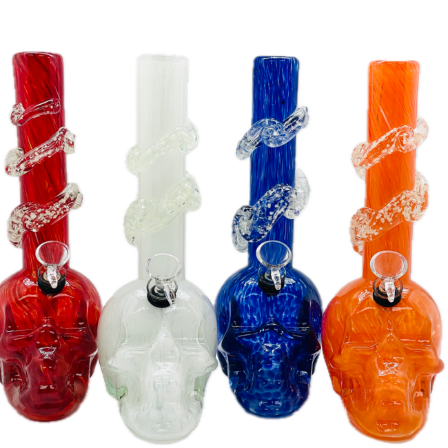 SOFT GLASS 10'' SKULL BOTTOM WAVE GRIP WATER BONG