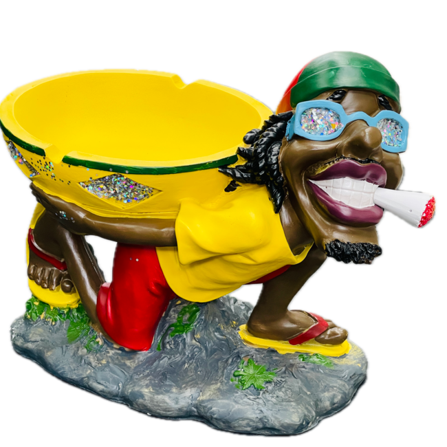 LARGE BASKET JAMAICAN MAN HOLDING  BASKET IN BACK  ASHTRAY  ASH-BIG-04
