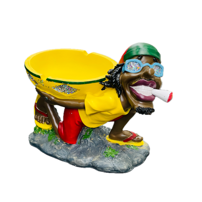 LARGE BASKET JAMAICAN MAN HOLDING  BASKET IN BACK  ASHTRAY  ASH-BIG-04