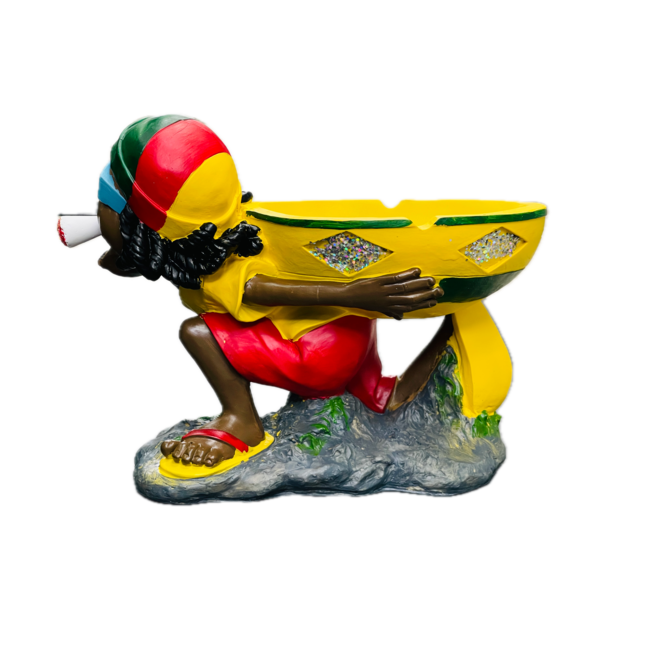 LARGE BASKET JAMAICAN MAN HOLDING  BASKET IN BACK  ASHTRAY  ASH-BIG-04