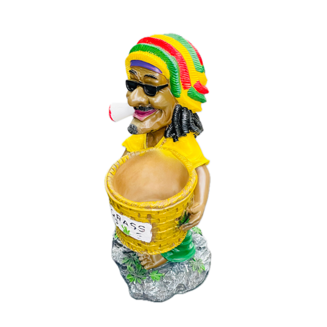 LARGE BASKET JAMAICAN MAN HOLDING GRASS BASKET ASHTRAY  ASH-BIG-14