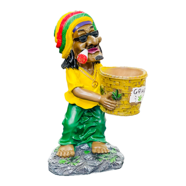 LARGE BASKET JAMAICAN MAN HOLDING GRASS BASKET ASHTRAY  ASH-BIG-14