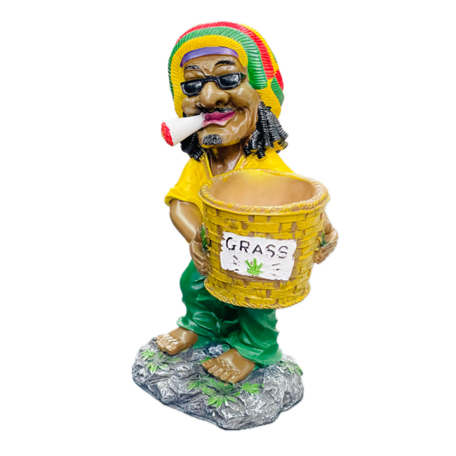 LARGE BASKET JAMAICAN MAN HOLDING GRASS BASKET ASHTRAY  ASH-BIG-14