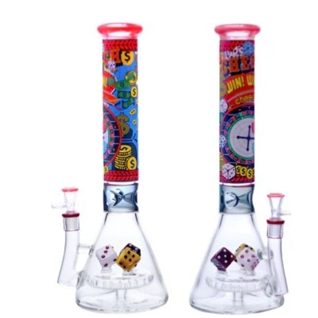 CHEECH GLASS 15'' DICE THEMED VIBRANT CASINO BEAKER BONG-CHE-375