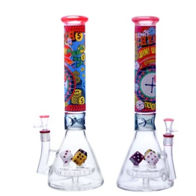 CHEECH GLASS 15'' DICE THEMED VIBRANT CASINO BEAKER BONG-CHE-375