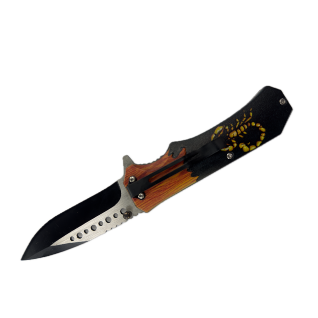 SCORPION GRIP WOOD & METAL HANDLE KNIFE-JZ696-2