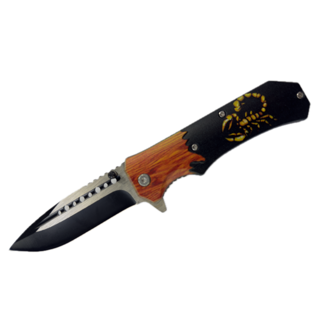SCORPION GRIP WOOD & METAL HANDLE KNIFE-JZ696-2