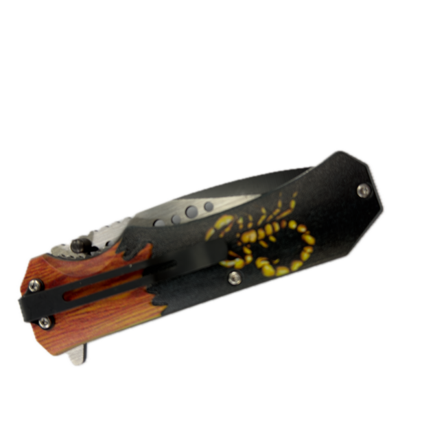 SCORPION GRIP WOOD & METAL HANDLE KNIFE-JZ696-2