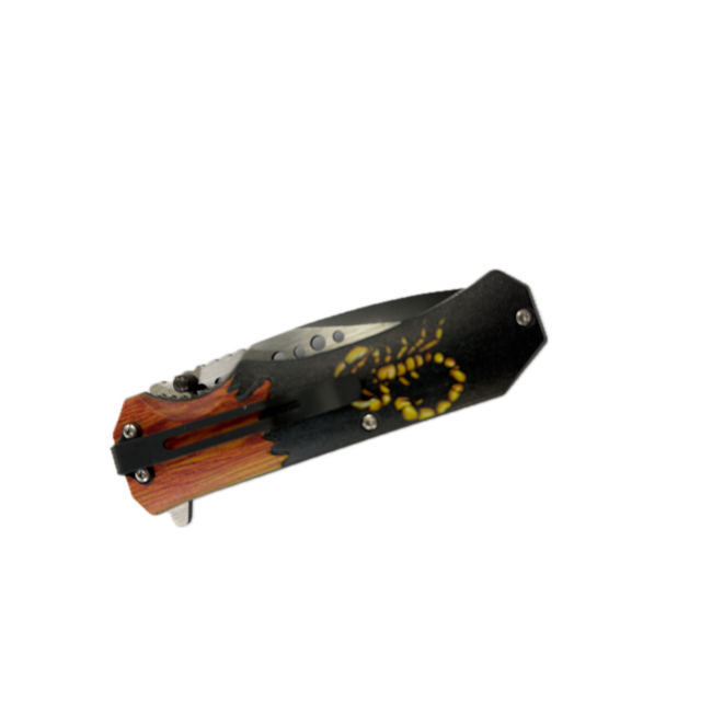SCORPION GRIP WOOD & METAL HANDLE KNIFE-JZ696-2