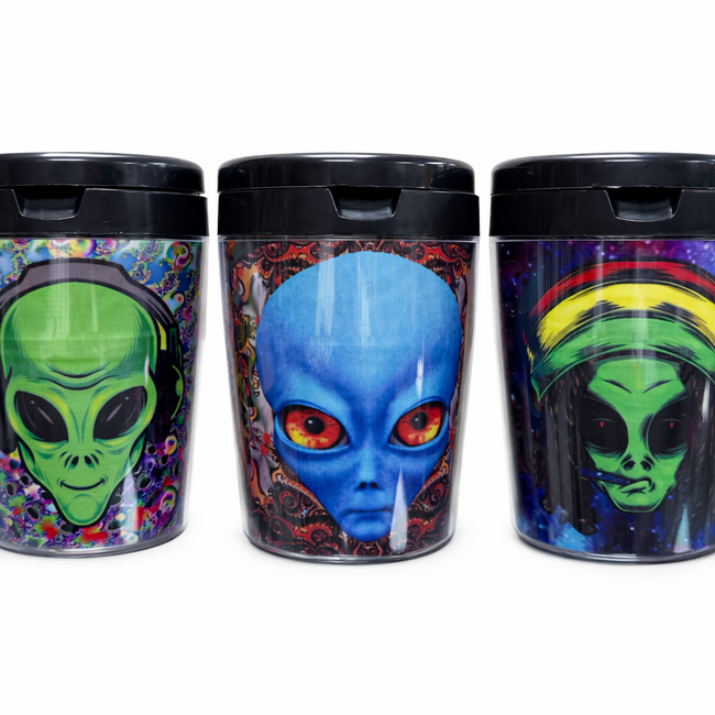 FUJIMA FUJIMA ALIEN GLOW IN DARK BLACK CAR ASHTRAYS WITH LID-EX34