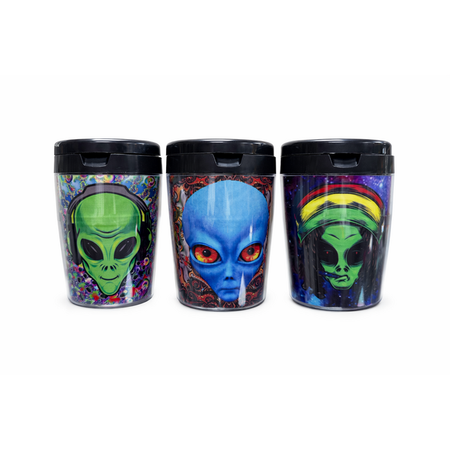 FUJIMA FUJIMA ALIEN GLOW IN DARK BLACK CAR ASHTRAYS WITH LID-EX34