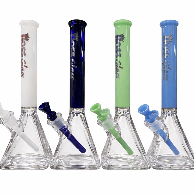 HOSS GLASS 14'' HOSS GLASS PYRAMID W/COLORED TOP TUBE BONG -H085