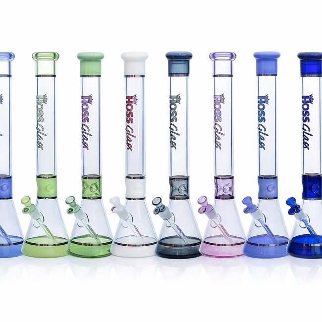 HOSS GLASS 18'' HOSS GLASS TRI-SECTION PLATINUM BANDED BEAKER-H036