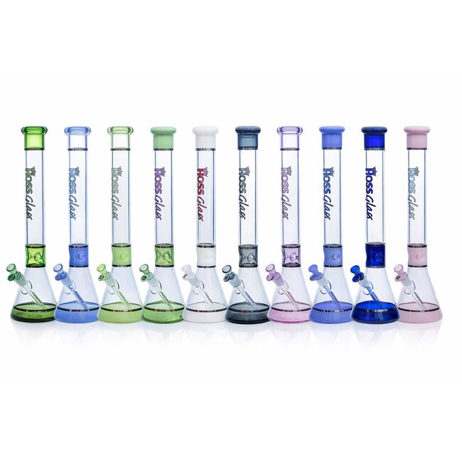 HOSS GLASS 18'' HOSS GLASS TRI-SECTION PLATINUM BANDED BEAKER-H036