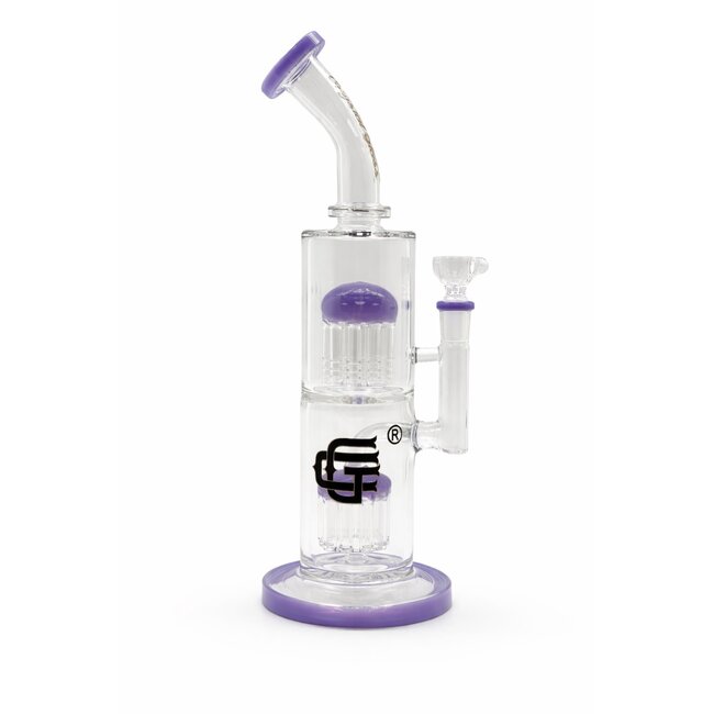 CRYSTAL GLASS 12'' BENT NECK DOUBLE TREE PERC WATER BONG C4098