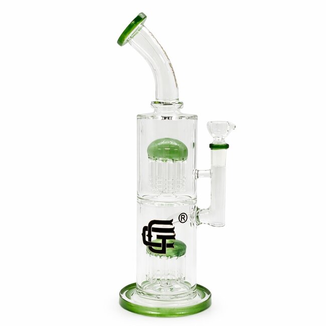 CRYSTAL GLASS 12'' BENT NECK DOUBLE TREE PERC WATER BONG C4098