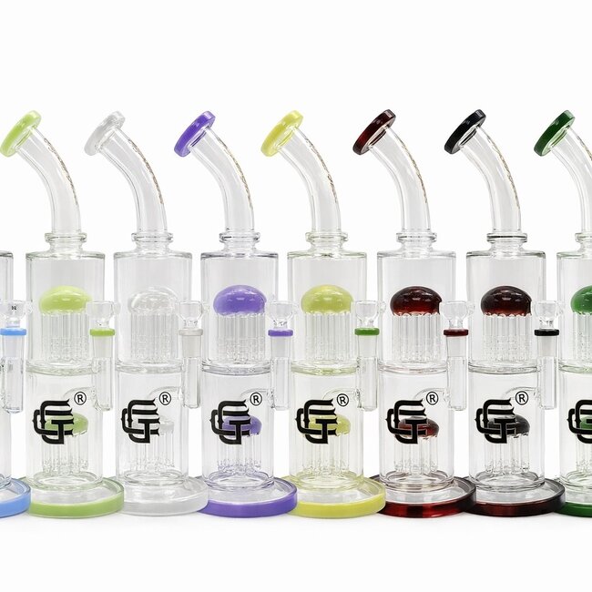 CRYSTAL GLASS 12'' BENT NECK DOUBLE TREE PERC WATER BONG C4098