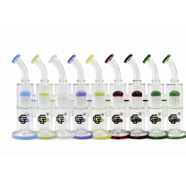 CRYSTAL GLASS 12'' BENT NECK DOUBLE TREE PERC WATER BONG C4098