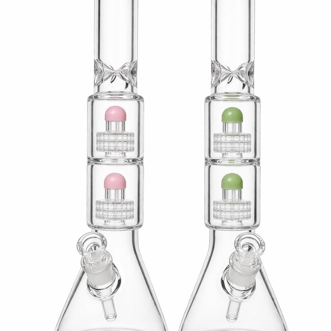 CRYSTAL GLASS 18'' BEAKER BONG WITH ICE PINCH WITH DOUBLE PERC C2094