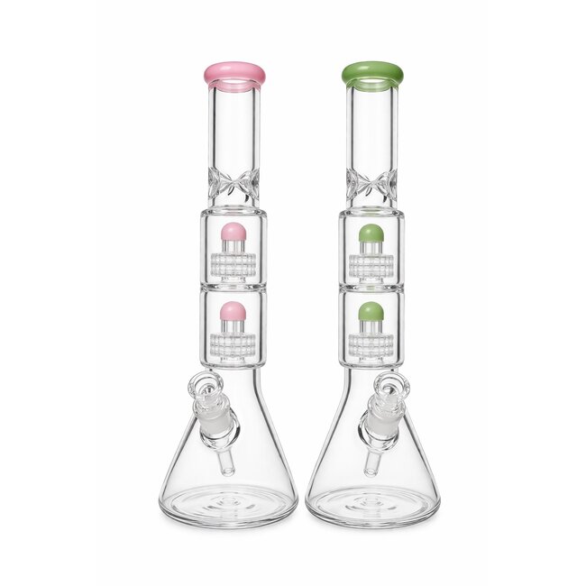 CRYSTAL GLASS 18'' BEAKER BONG WITH ICE PINCH WITH DOUBLE PERC C2094